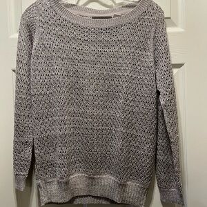 Anthropologie | Genevieve | Gray Sparkly Pointelle Open-Weave Sweater Size S